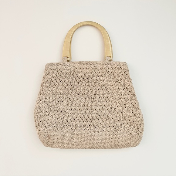 Vintage white cream crochet handbag summer vacation beach purse acetate handles - Picture 6 of 14